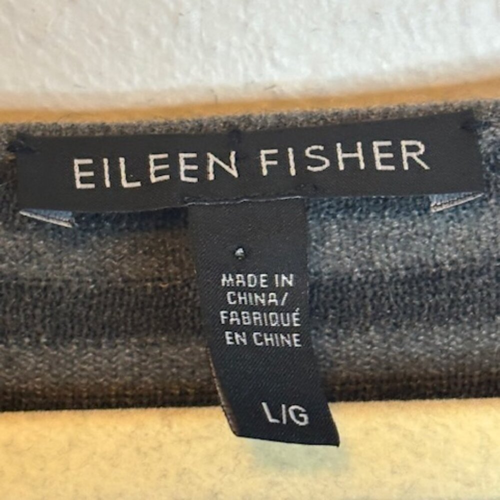 Eileen Fisher Dress Women's Size Large Black Gray Stripes‎ - Picture 4 of 5